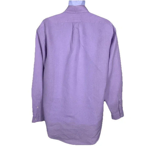 Ralph Lauren Mens Linen Shirt Med Lilac Classic Fit Button Down Long Sleeve Pony - Picture 4 of 10